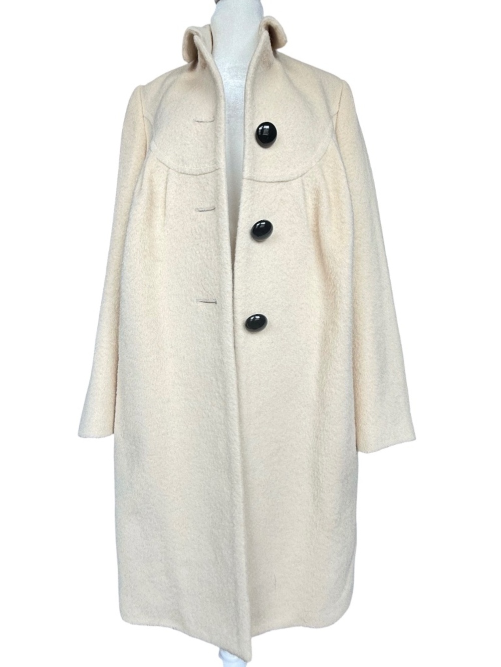 Meissa 100% Wool Off White Black Button Front Collared Coat Sz M